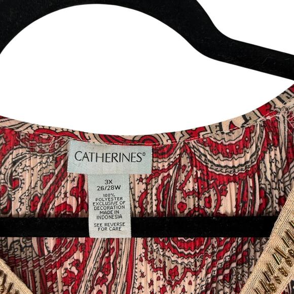 Catherines Red Paisley Tunic Blouse Boho Work Office Womens Plus Size 3x - Picture 4 of 6